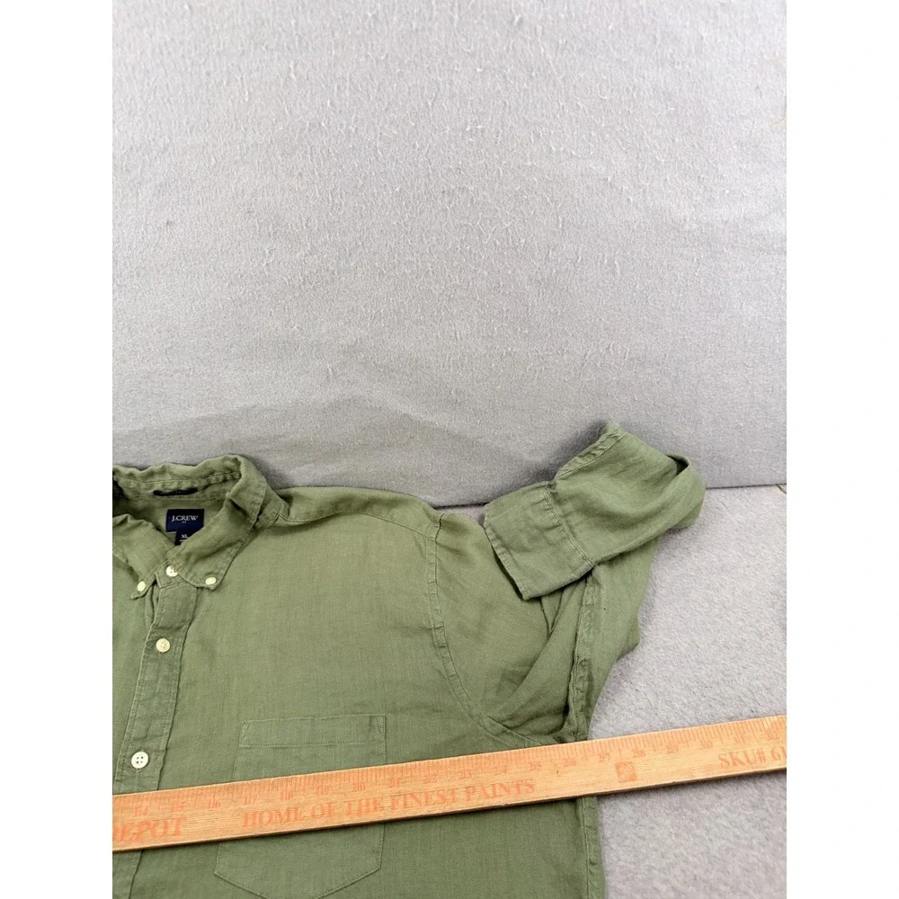 J Crew Shirt Mens XL Green Classic Linen Blend Button Down Coastal Minimalist